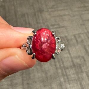 Size 7.5 Red Stone Silver Ring